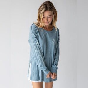 Natural Life Oversized Light Blue Cotton Doodle Tee